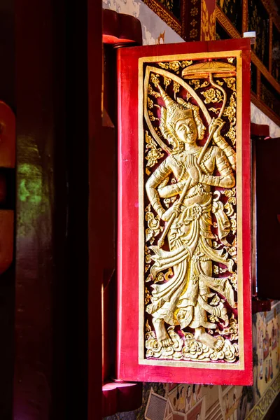 Wood Carving Window Panel Thailand — Stock Photo, Image