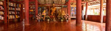 CHIANG MAI, THAILAND - March 19, 2022 : Inside Panorama of Thai Style Old Building at Wat Luang Khun Win, Chiangmai Province.