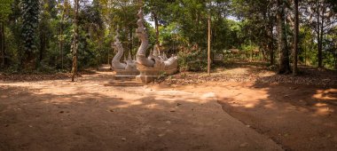 Panorama View of Thai Style Entrance at Wat Luang Khun Win, Chiangmai Province.