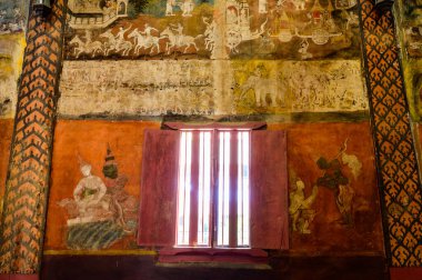 CHIANG MAI, THAILAND - March 21, 2021 : Ancient Buddhist painting on The wall  at Wat Hang Dong, Chiangmai Province.