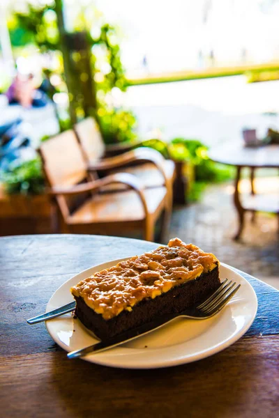 Brownies Kuchen Auf Weißem Teller Thailand — Stockfoto