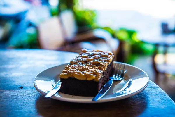 Brownies Gâteau Sur Plaque Blanche Thaïlande — Photo