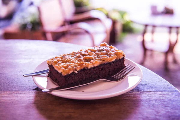 Brownies Kuchen Auf Weißem Teller Thailand — Stockfoto