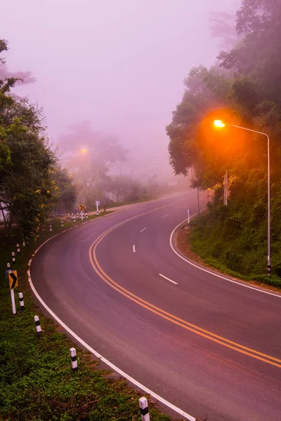 Curve Road Fog Thailand — Stock Photo, Image