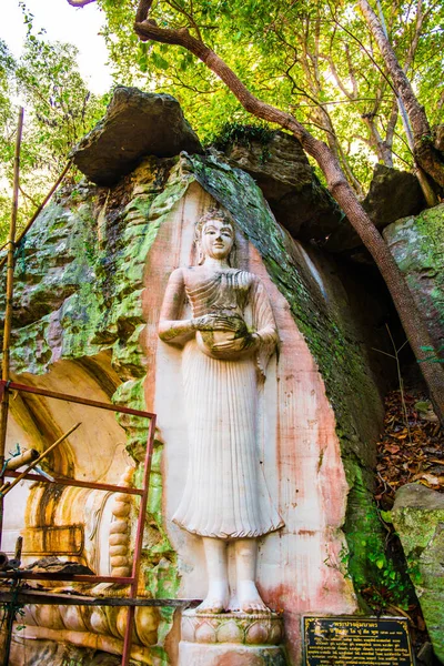 Huai Pha Kiang tapınağında kayalara Buda sanatı oymak, Tayland.