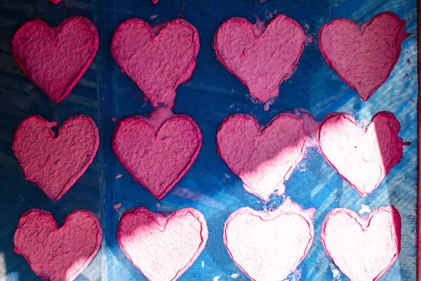 stock image Red heart made from mulberry paper, Thailand.