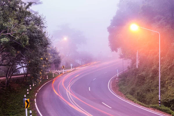 Camino Curva Con Niebla Tailandia — Foto de Stock