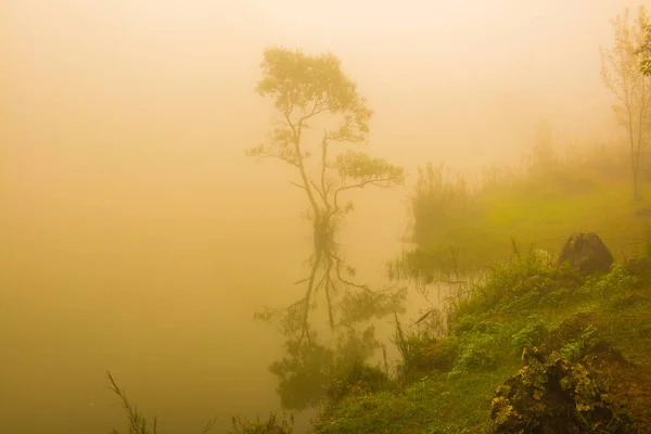 Vue Sur Lac Avec Brouillard Thaïlande Thaïlande — Photo