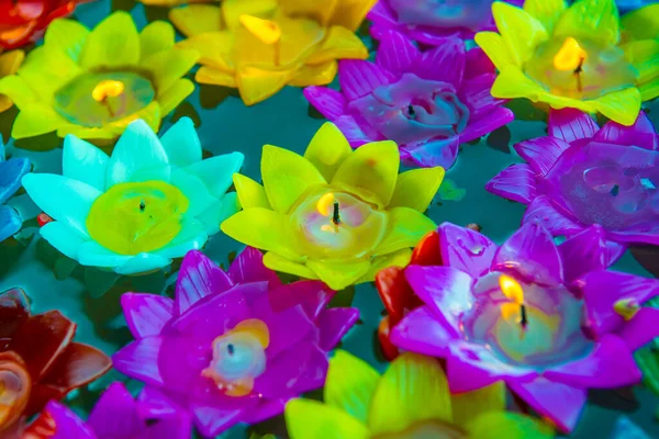 stock image Flower candles on the water, Thailand.