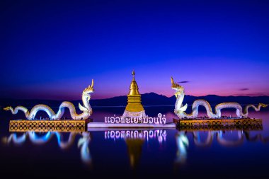 PHAYAO, THAILAND - October 7, 2019: Beautiful Kwan Phayao lake in the evening, Thailand.