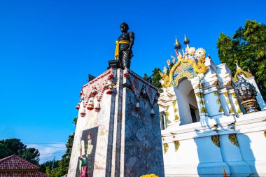 PHAYAO, THAILAND - October 7, 2019: King Ngam Muang Monument with blue sky, Phayao province.