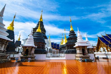 CHIANGMAI, THAILAND - July 21, 2019  : Beautiful pagoda with blue sky in Den Salee Sri Muang Gan temple, Thailand.