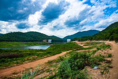 Natural view with suspension bridge at Mae Kuang Udom Thara dam, Thailand.