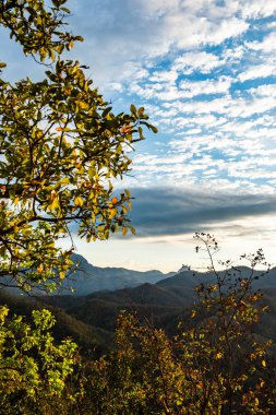 Mountain view  with mist at Wat Phrathat Doi Leng view point, Thailand.