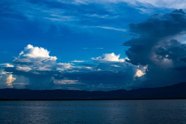 Kwan Phayao lake with rain clouds, Thailand.