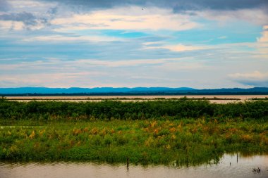Kwan Phayao lake with rainy clouds, Thailand.