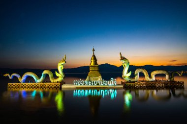 PHAYAO, THAILAND - October 7, 2019: Beautiful Kwan Phayao lake in the evening, Thailand.