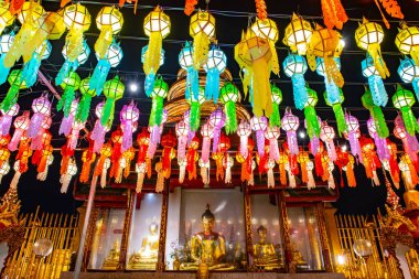 Phra That Hariphunchai temple during Lamphun Lantern Festival, Lamphun province.
