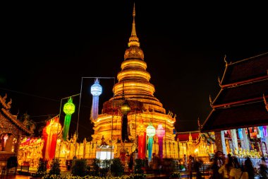 Phra That Hariphunchai temple during Lamphun Lantern Festival, Lamphun province.