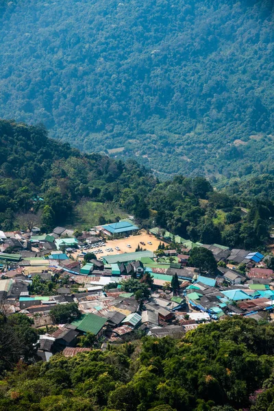 Vista Montanha Com Doi Pui Mong Aldeia Tribo Colina Tailândia — Fotografia de Stock