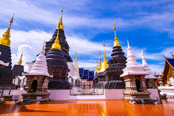 CHIANGMAI, THAILAND - July 21, 2019  : Beautiful pagoda with blue sky in Den Salee Sri Muang Gan temple, Thailand.