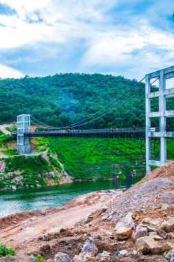 Suspension bridge at Mae Kuang Udom Thara dam, Thailand.