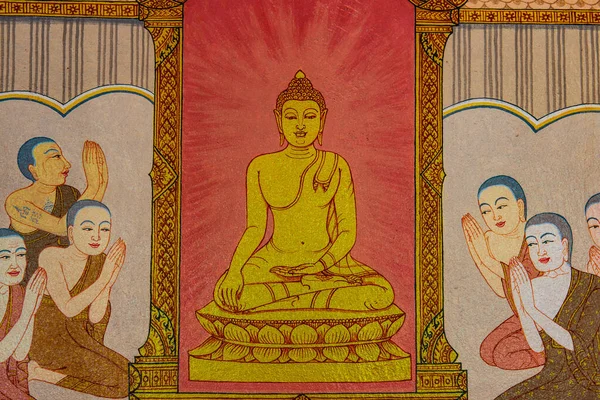 Buda Dibujo Pared Tailandia —  Fotos de Stock
