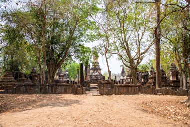 Si Satchanalai tarihi parkındaki Chedi Ched Thaeo tapınağı, Tayland.