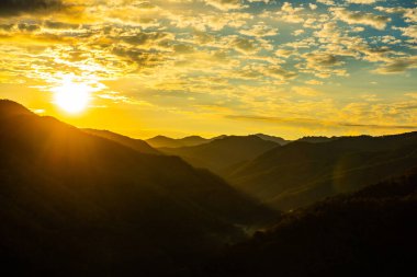 Mountain view  with mist at Wat Phrathat Doi Leng view point, Thailand.