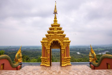 Pra That Doi Pra Chan temple with mountain view, Lampang province.