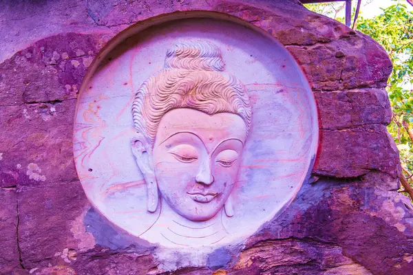 Вирізьблення Мистецтва Будди Каменю Храмі Хуайфа Кіанг Таїланд — стокове фото