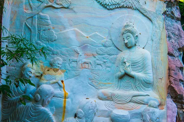 Sculpture Bouddha Art Sur Rocher Dans Huai Pha Kiang Temple — Photo