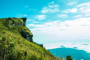 Chiangrai, Tayland 'da Fog Sea ile Phu Chi Fa Manzara Noktası.