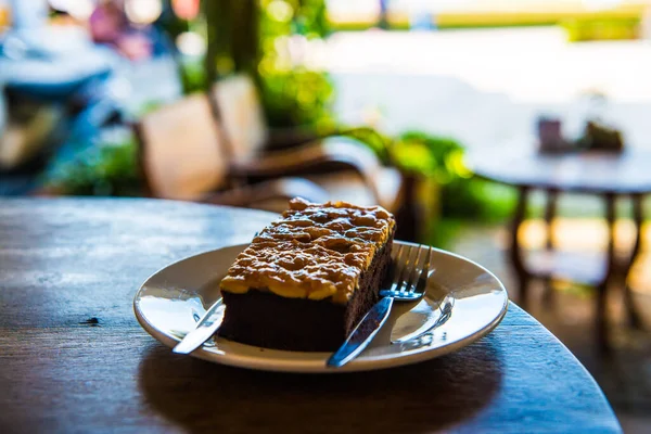 Brownies Kaka Vit Tallrik Thailand — Stockfoto