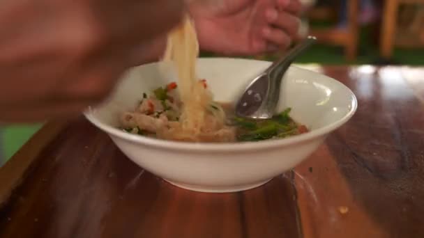 Timelapse Video Pork Tom Yum Noodles Being Eaten Thailand — Stock Video