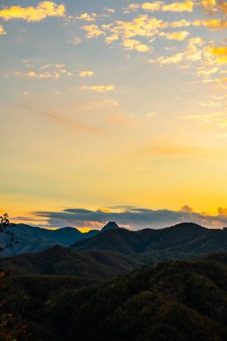 Mountain view  with mist at Wat Phrathat Doi Leng view point, Thailand.