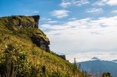 Chiangrai, Tayland 'da Fog Sea ile Phu Chi Fa Manzara Noktası.