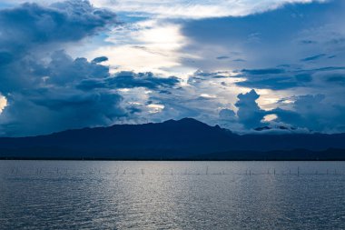Kwan Phayao lake with rain clouds, Thailand.