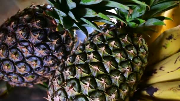 Pineapples Bananas Delicious Thai Fruits — Stock Video