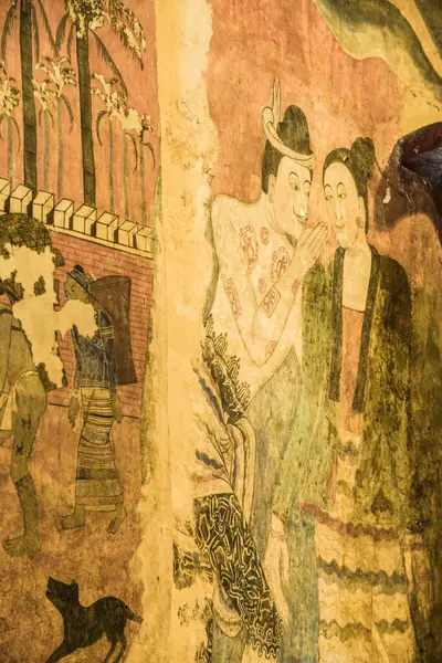 Pittura Murale Antica Wat Phumin Thailandia — Foto Stock