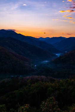 Mountain view  with mist at Wat Phrathat Doi Leng view point, Thailand.