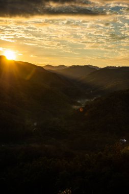 Mountain view  with mist at Wat Phrathat Doi Leng view point, Thailand.