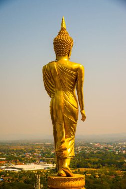 Phra 'da yürüyen altın Buda heykeli. Khao Noi tapınağı, Tayland.