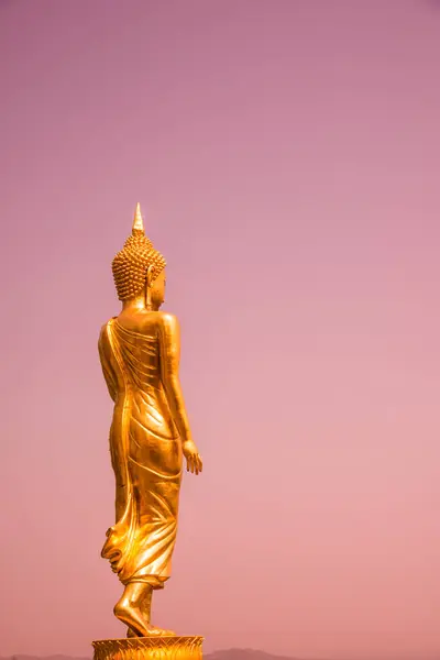 Caminhando Estátua Dourada Buddha Phra Que Khao Noi Templo Tailândia — Fotografia de Stock