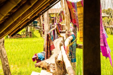 Tayland 'ın Pua bölgesinde pirinç tarlası olan küçük bir köprü..