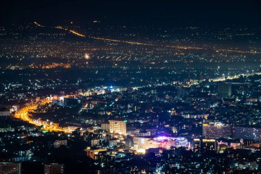 Chiangmai city with fireworks in the night, Thailand.