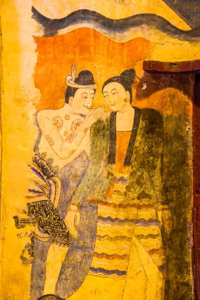 Pittura Murale Antica Wat Phumin Thailandia — Foto Stock