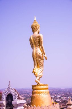 Phra 'da yürüyen altın Buda heykeli. Khao Noi tapınağı, Tayland.