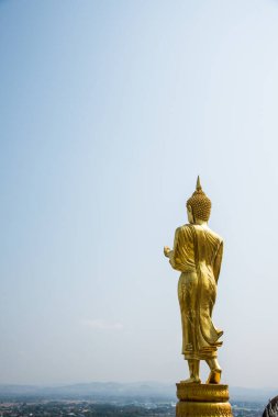 Phra 'da yürüyen altın Buda heykeli. Khao Noi tapınağı, Tayland.