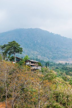 Tayland Phulangka Ulusal Parkı 'nda Dağ Manzaralı Küçük Ev.